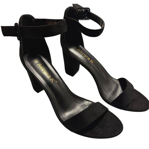 Allegra K Woman's Open Toe Chunky High Heel Ankle Strap Sandals Black 10 - Picture 1 of 11